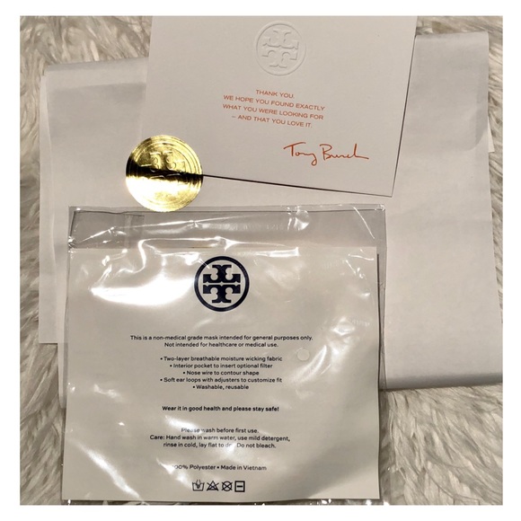 TORY BURCH Yellow Blue Floral Print Face Mask NIP - Picture 2 of 5